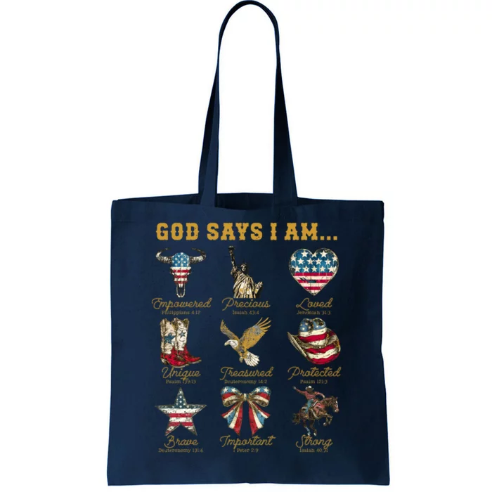 Western God Says I Am 4th Of July Distressed Tote Bag