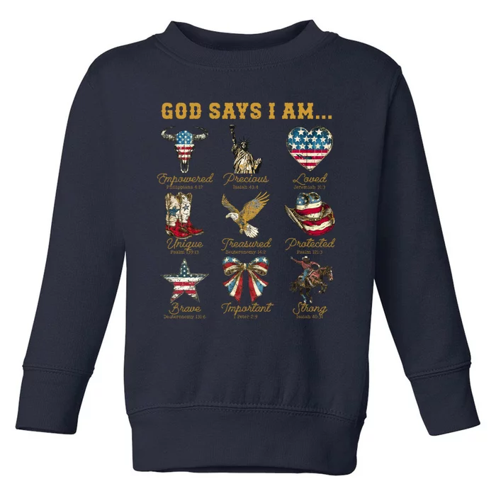 Western God Says I Am 4th Of July Distressed Toddler Sweatshirt