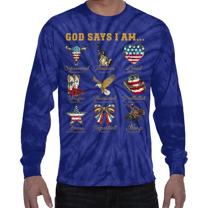 Western God Says I Am 4th Of July Distressed Tie-Dye Long Sleeve Shirt