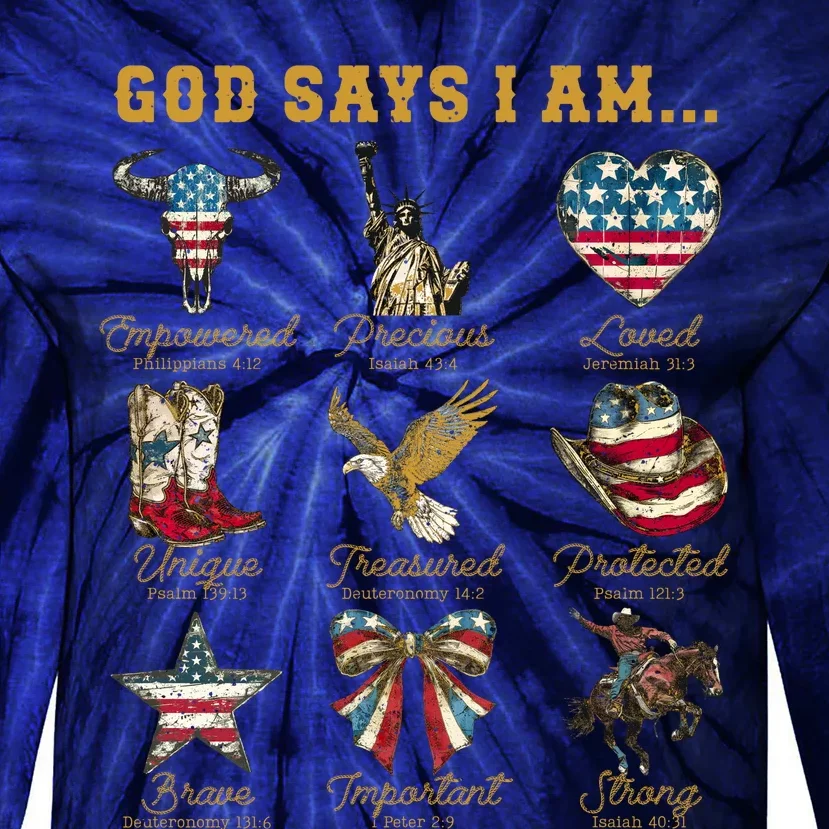 Western God Says I Am 4th Of July Distressed Tie-Dye Long Sleeve Shirt