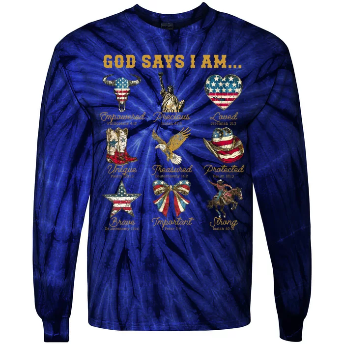 Western God Says I Am 4th Of July Distressed Tie-Dye Long Sleeve Shirt