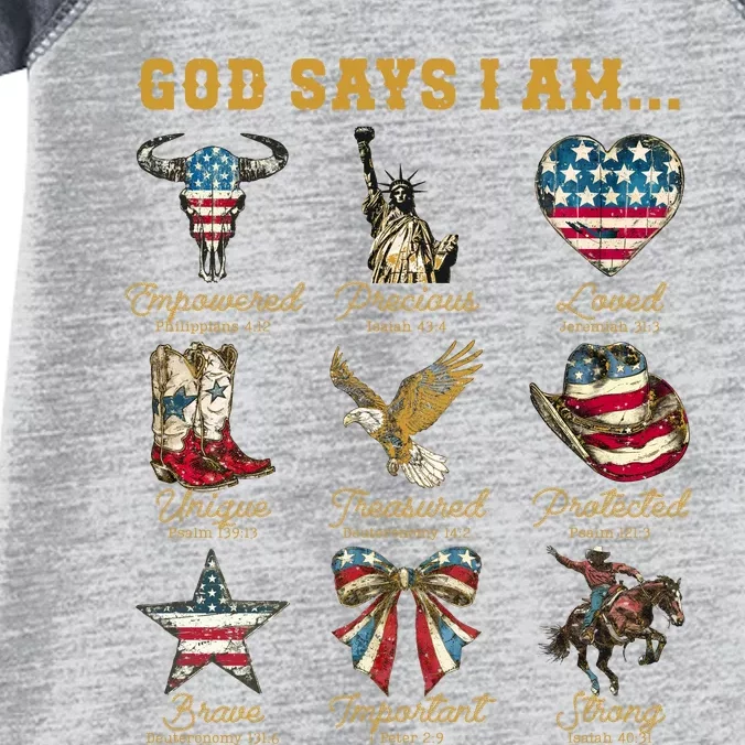 Western God Says I Am 4th Of July Distressed Infant Baby Jersey Bodysuit