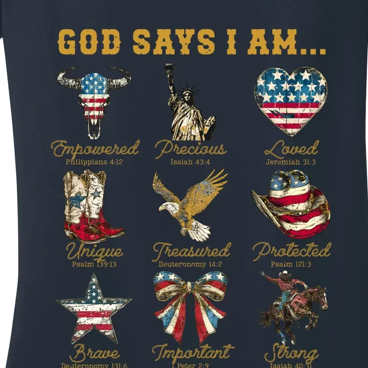 Western God Says I Am 4th Of July Distressed Women's V-Neck T-Shirt