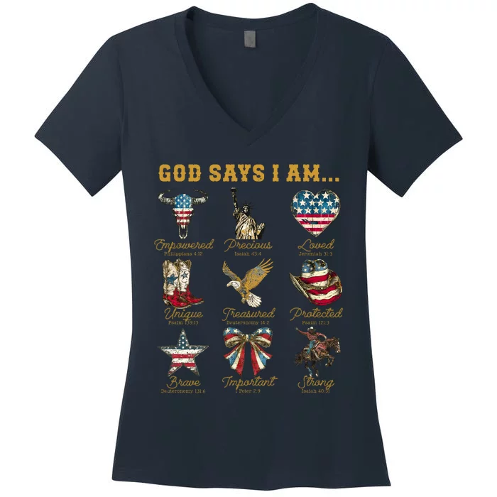 Western God Says I Am 4th Of July Distressed Women's V-Neck T-Shirt