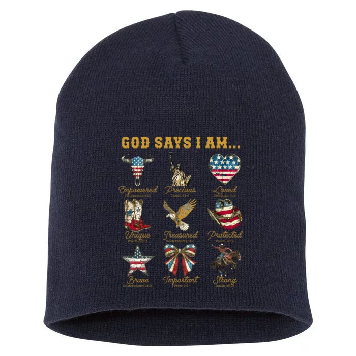 Western God Says I Am 4th Of July Distressed Short Acrylic Beanie