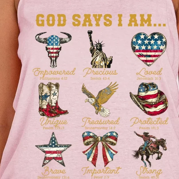 Western God Says I Am 4th Of July Distressed Women's Knotted Racerback Tank