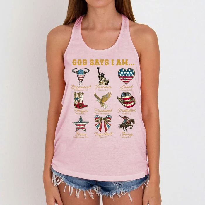 Western God Says I Am 4th Of July Distressed Women's Knotted Racerback Tank