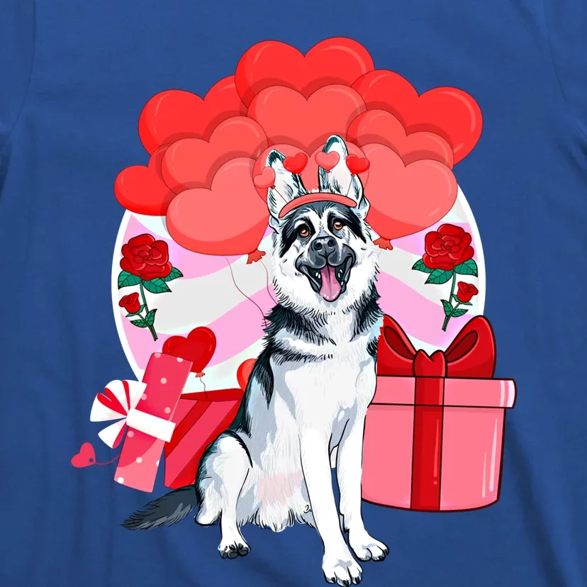 White Ger Shepherd Valentines Day Hearts Balloons Flowers Great Gift T-Shirt