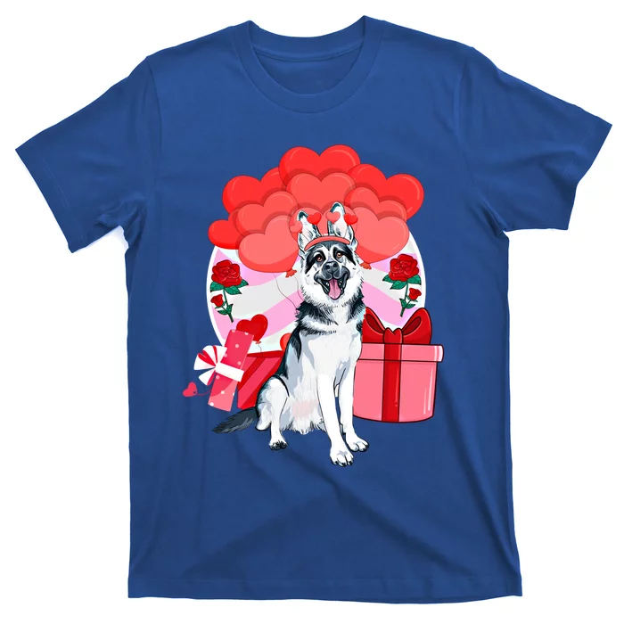 White Ger Shepherd Valentines Day Hearts Balloons Flowers Great Gift T-Shirt