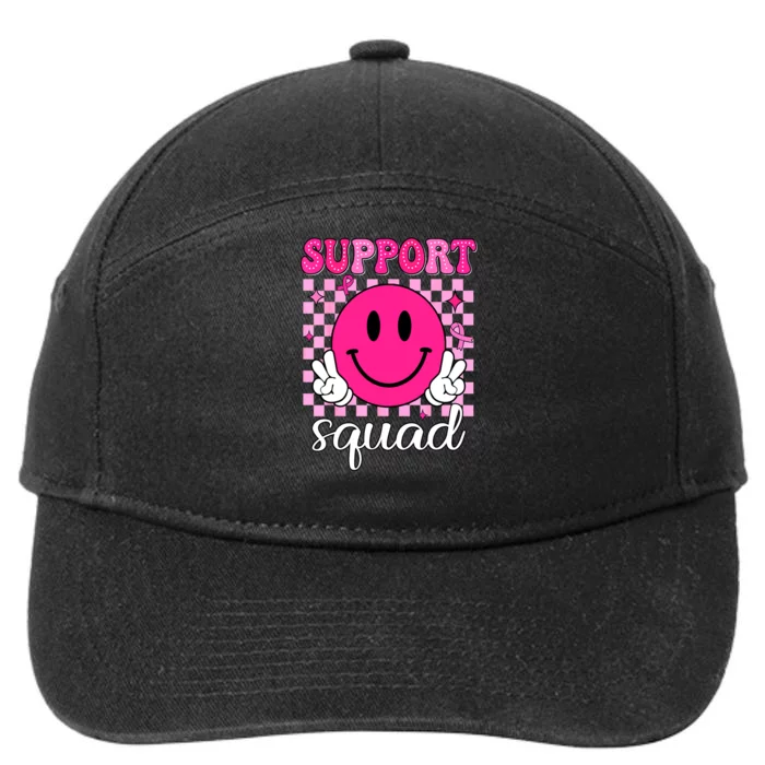 Women Groovy Support Squad Breast Cancer Awareness Gift 7-Panel Snapback Hat