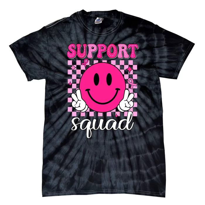 Women Groovy Support Squad Breast Cancer Awareness Gift Tie-Dye T-Shirt