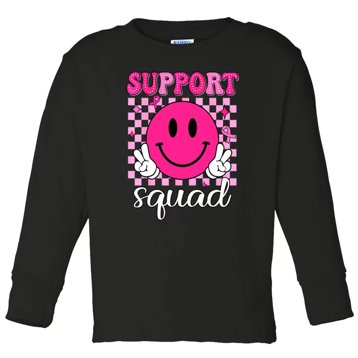 Women Groovy Support Squad Breast Cancer Awareness Gift Toddler Long Sleeve Shirt