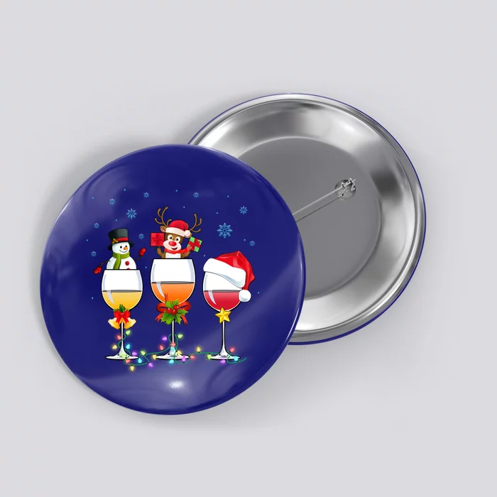 Wine Glasses Snow Reindeer Santa Hat Wine Lover Christmas Cool Gift Button