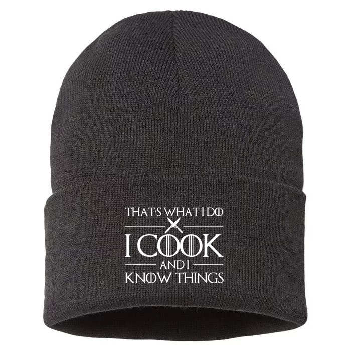 Womens Gift Thats What I Do I Cook And I Know Things Gift For Chef Cooking Lover Sustainable Knit Beanie