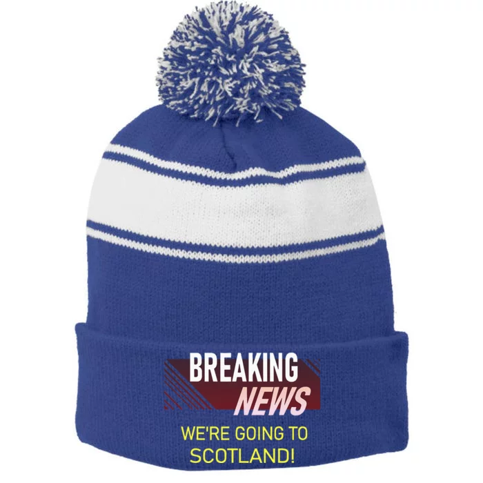 WeRe Going To Scotland Vacation Announcement Stripe Pom Pom Beanie