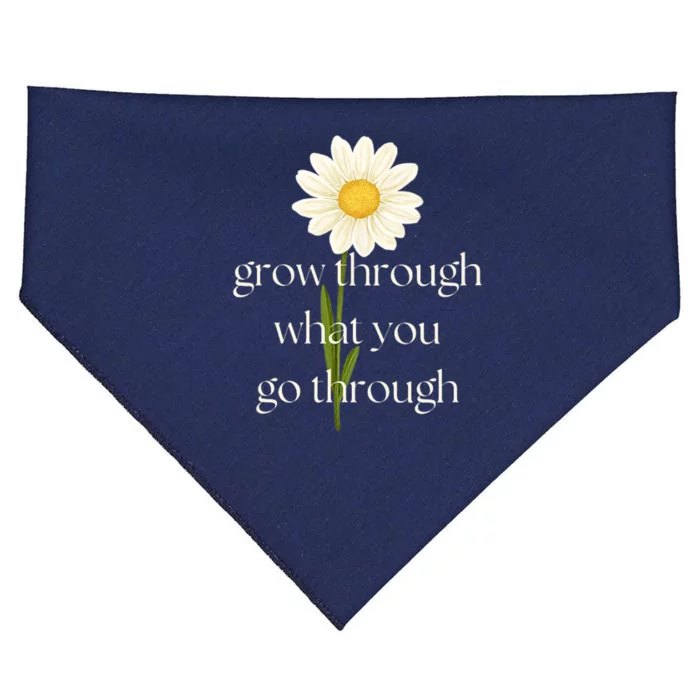 Wo Grow Through What You Go Through Daisy Inspirational Quote V-Neck USA-Made Doggie Bandana