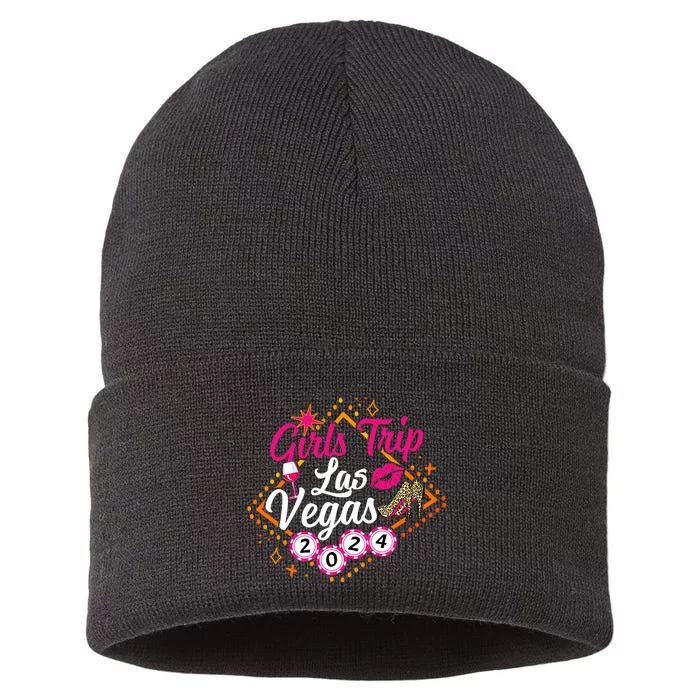 Wo Girl Trip Vegas 2024 Girl Weekend Friends Matching Sustainable Knit Beanie