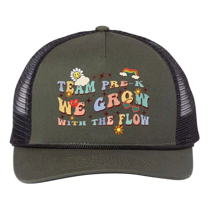 Wavy Groovy Text Team Prek Grow With The Flow Retro Rope Trucker Hat Cap