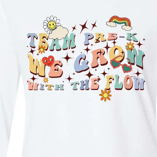 Wavy Groovy Text Team Prek Grow With The Flow Womens Cotton Relaxed Long Sleeve T-Shirt