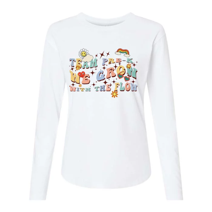 Wavy Groovy Text Team Prek Grow With The Flow Womens Cotton Relaxed Long Sleeve T-Shirt