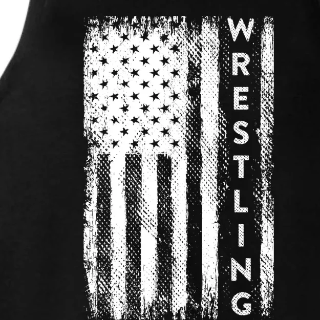 Wrestling Gift Usa American Flag Wrestling Gift Ladies Tri-Blend Wicking Tank