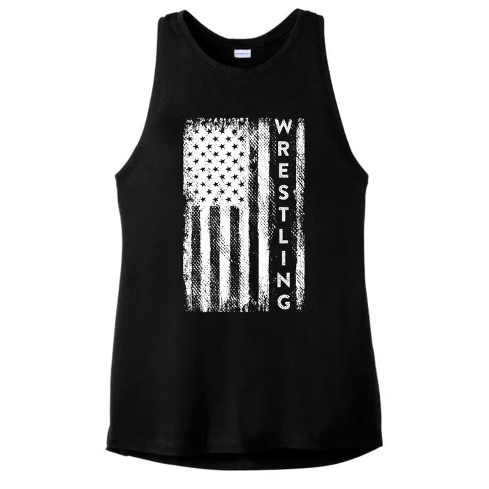 Wrestling Gift Usa American Flag Wrestling Gift Ladies Tri-Blend Wicking Tank