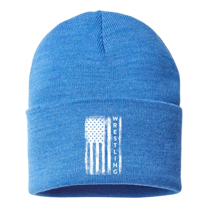 Wrestling Gift Usa American Flag Wrestling Gift Sustainable Knit Beanie