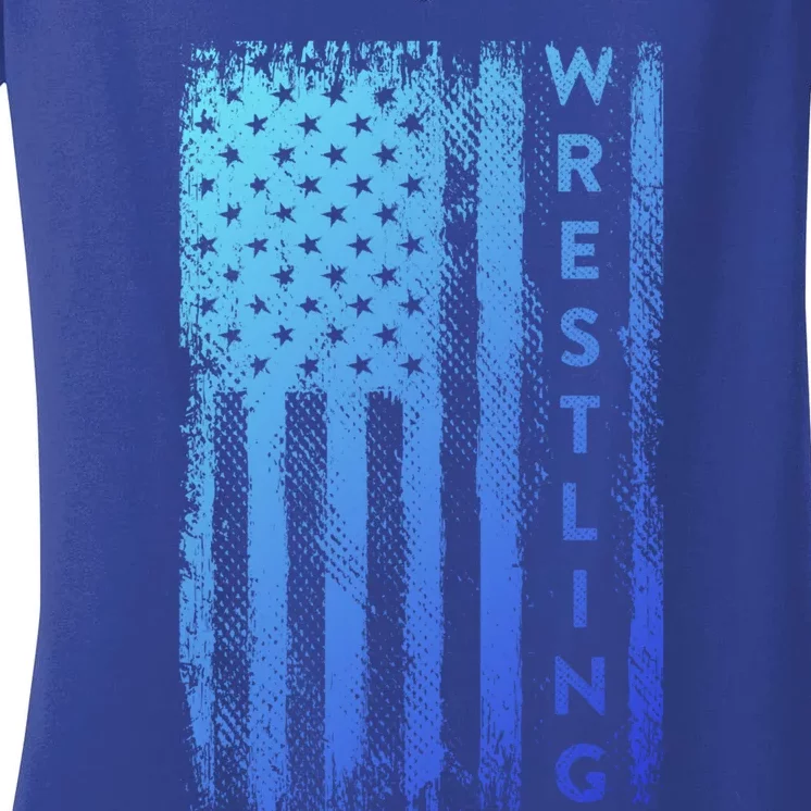 Wrestling Gift Usa American Flag Wrestling Gift Women's V-Neck T-Shirt