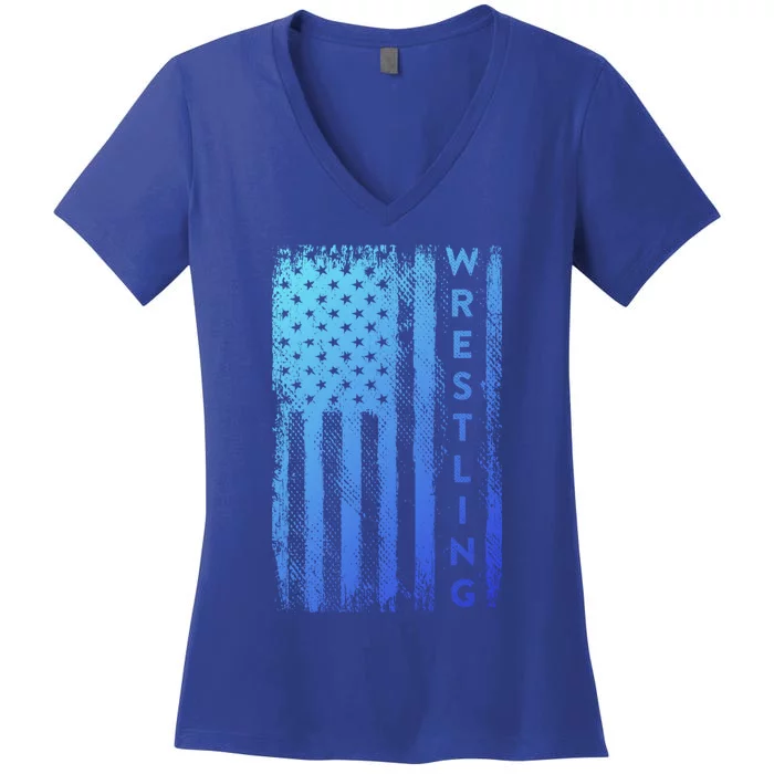 Wrestling Gift Usa American Flag Wrestling Gift Women's V-Neck T-Shirt