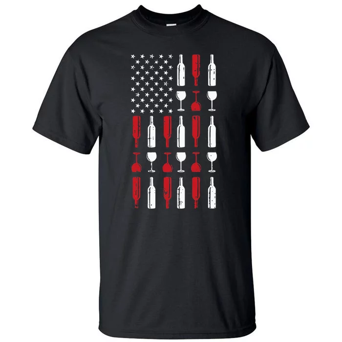 Wine Glass Vintage Usa Flag Patriotic Drinker Tall T-Shirt