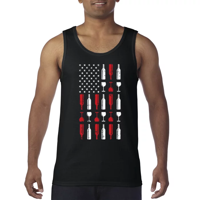 Wine Glass Vintage Usa Flag Patriotic Drinker Tank Top