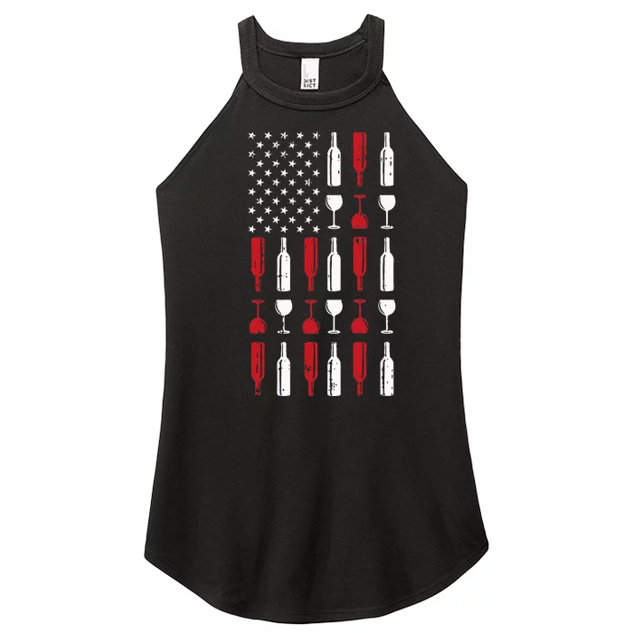 Wine Glass Vintage Usa Flag Patriotic Drinker Women’s Perfect Tri Rocker Tank