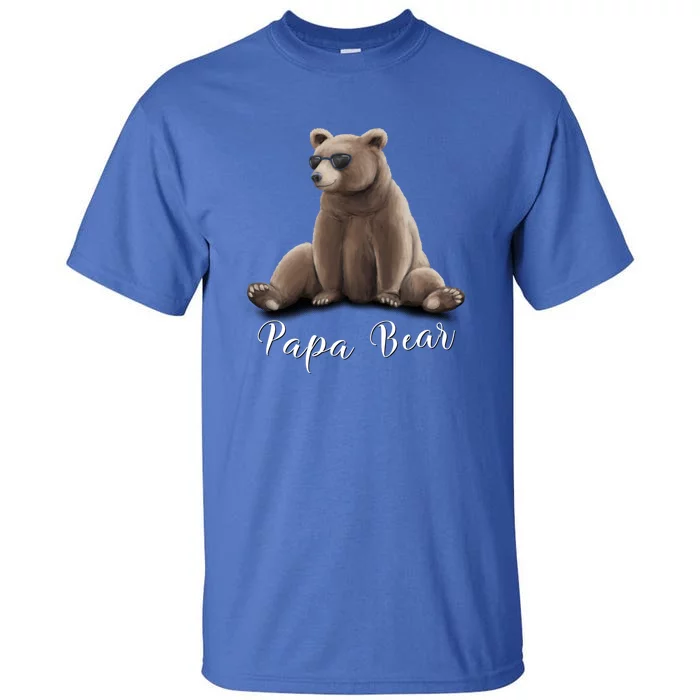 Watercolor Grizzly Wearing Sunglasses Fathers Day Papa Bear Funny Gift Tall T-Shirt