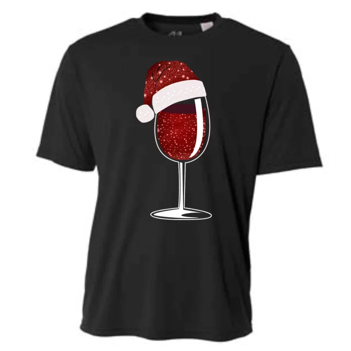 Wine Glass With Red Wine And Santa Hat Wine Meaningful Gift Cooling Performance Crew T-Shirt