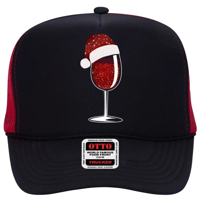 Wine Glass With Red Wine And Santa Hat Wine Meaningful Gift High Crown Mesh Trucker Hat