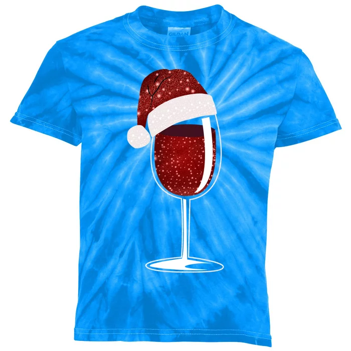 Wine Glass With Red Wine And Santa Hat Wine Meaningful Gift Kids Tie-Dye T-Shirt