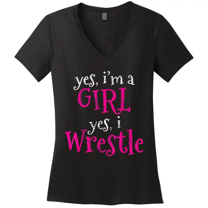 Wrestler Girl Wrestling Vintage Women's V-Neck T-Shirt