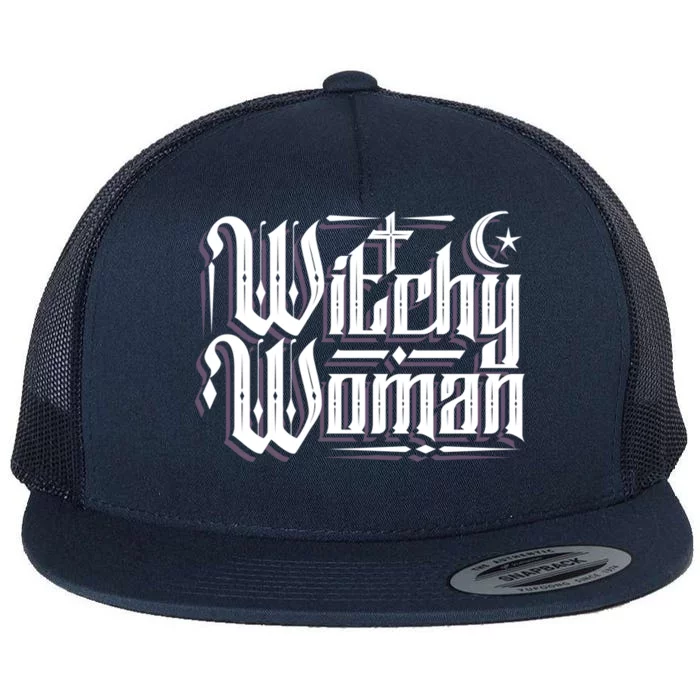 Witchy Gift Wicca Moon Great Gift Flat Bill Trucker Hat