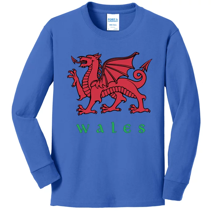 Wales Gift Welsh Red Dragon Cymru Kids Long Sleeve Shirt