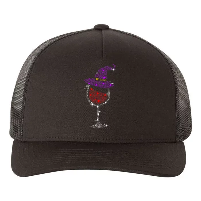 Wine Glass Witch Bling Rhinestone Halloween Spooky Party Yupoong Adult 5-Panel Trucker Hat