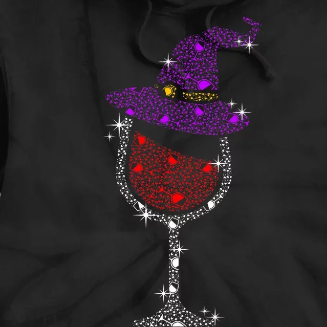 Wine Glass Witch Bling Rhinestone Halloween Spooky Party Tie Dye Hoodie