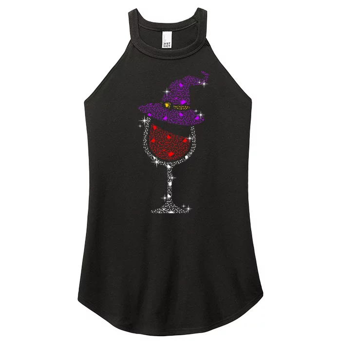 Wine Glass Witch Bling Rhinestone Halloween Spooky Party Women’s Perfect Tri Rocker Tank