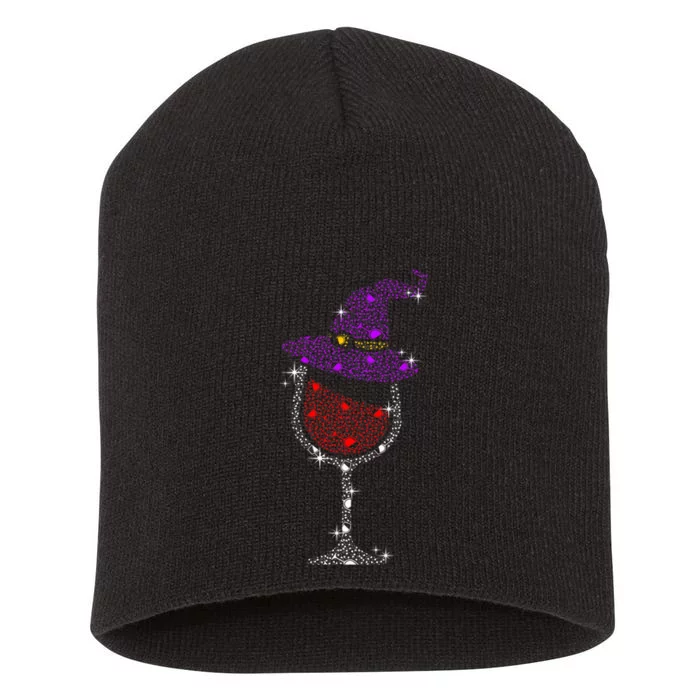 Wine Glass Witch Bling Rhinestone Halloween Spooky Party Short Acrylic Beanie