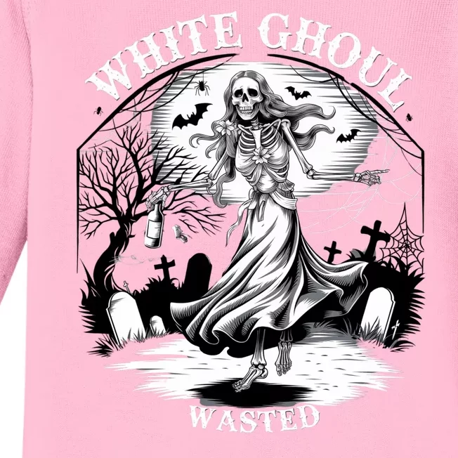 White Ghoul Wasted Funny Halloween Drinking Party Women Halloween Costume Baby Long Sleeve Bodysuit