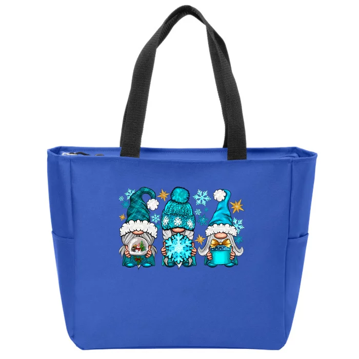 Winter Gnomies Xmas Blue Plaid Gnomes Meaningful Gift Zip Tote Bag