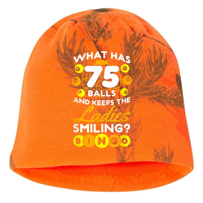 What Has 75 Balls And Keeps The Ladies Smiling Kati - Camo Knit Beanie