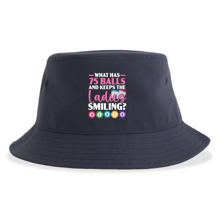 What Has 75 Balls And Keeps The Ladies Smiling Bingo Player Sustainable Bucket Hat