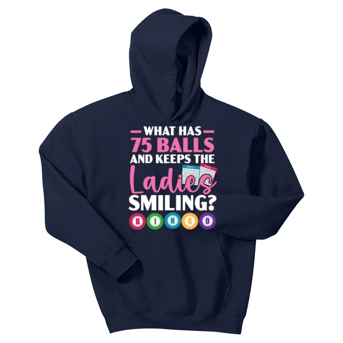 What Has 75 Balls And Keeps The Ladies Smiling Bingo Player Kids Hoodie