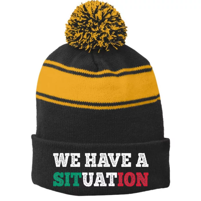 We Have A Situation New Jersey Garden Nj Shore Stripe Pom Pom Beanie