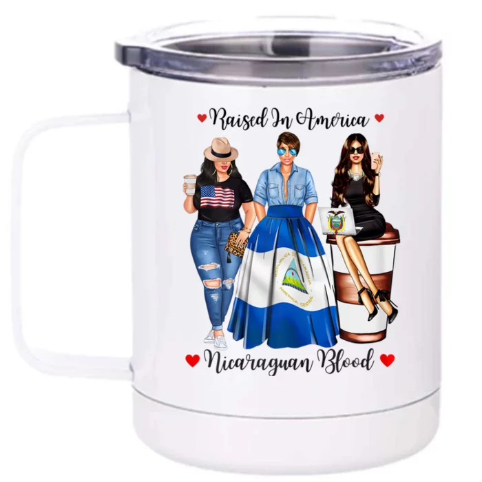 Womenss Half American Half Nicaraguan Womenss USA Born In Nicaragua Front & Back 12oz Stainless Steel Tumbler Cup